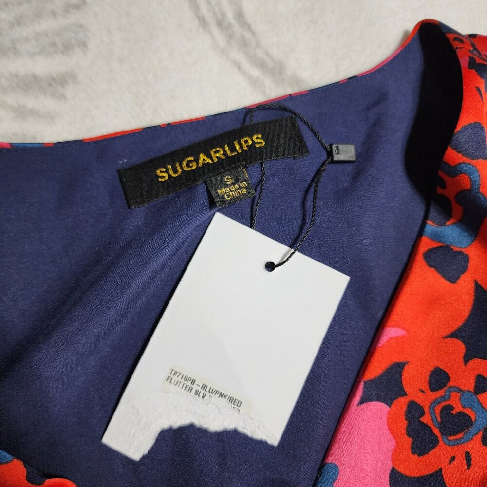 NWT Sweet Romance Satin Flutter Sleeve Wrap Top & Drawstring Shorts 2pc - Size S - Picture 3 of 7